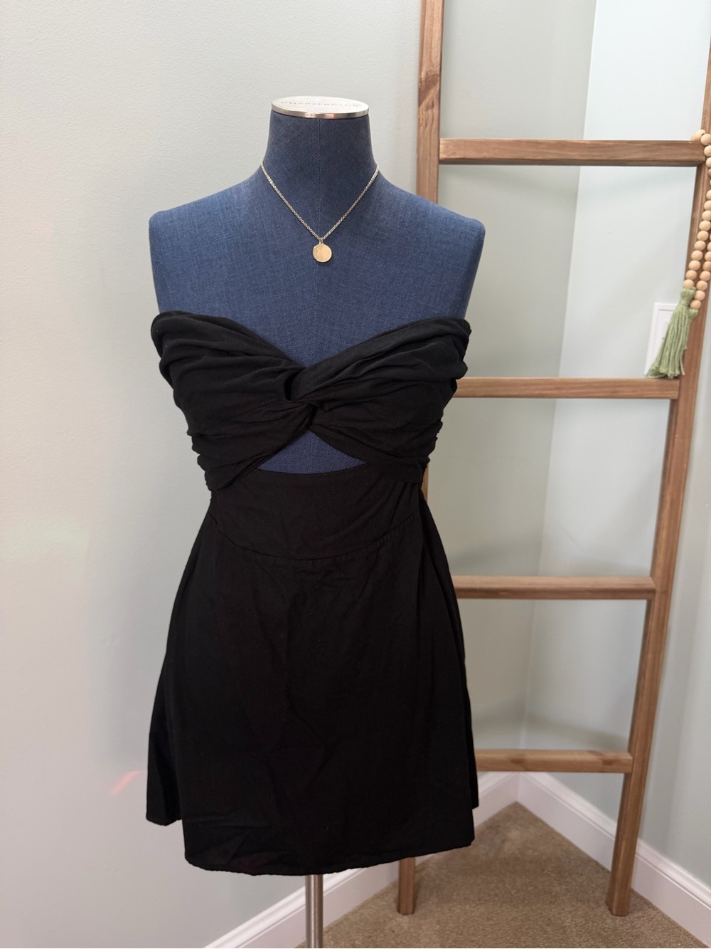 Princess Polly Black Falling For You Strapless Linen Knotted Mini Dress Size 6